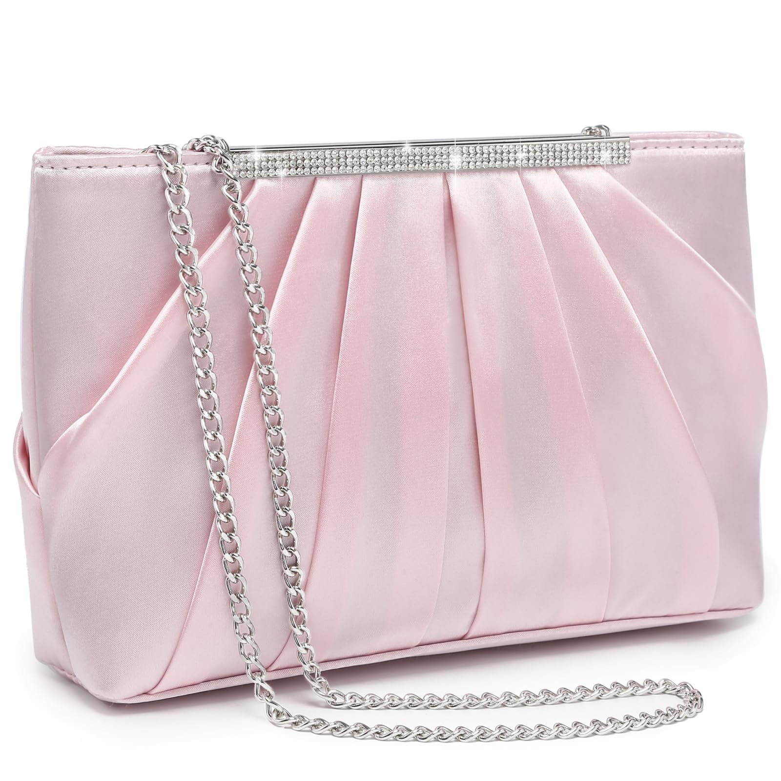Elegant Pleated Evening Clutch Bags for Women Formal Handbags Purses for Wedding Party Prom with Sparkly Rhinestones
