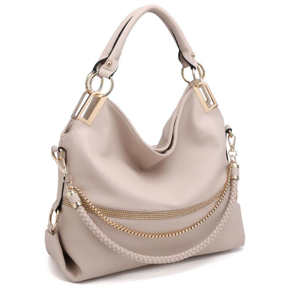 Women's Large Hobo Bag with Rhinestone Accents Vegan Leather Tote Purse Shoulder Handbag for Ladies