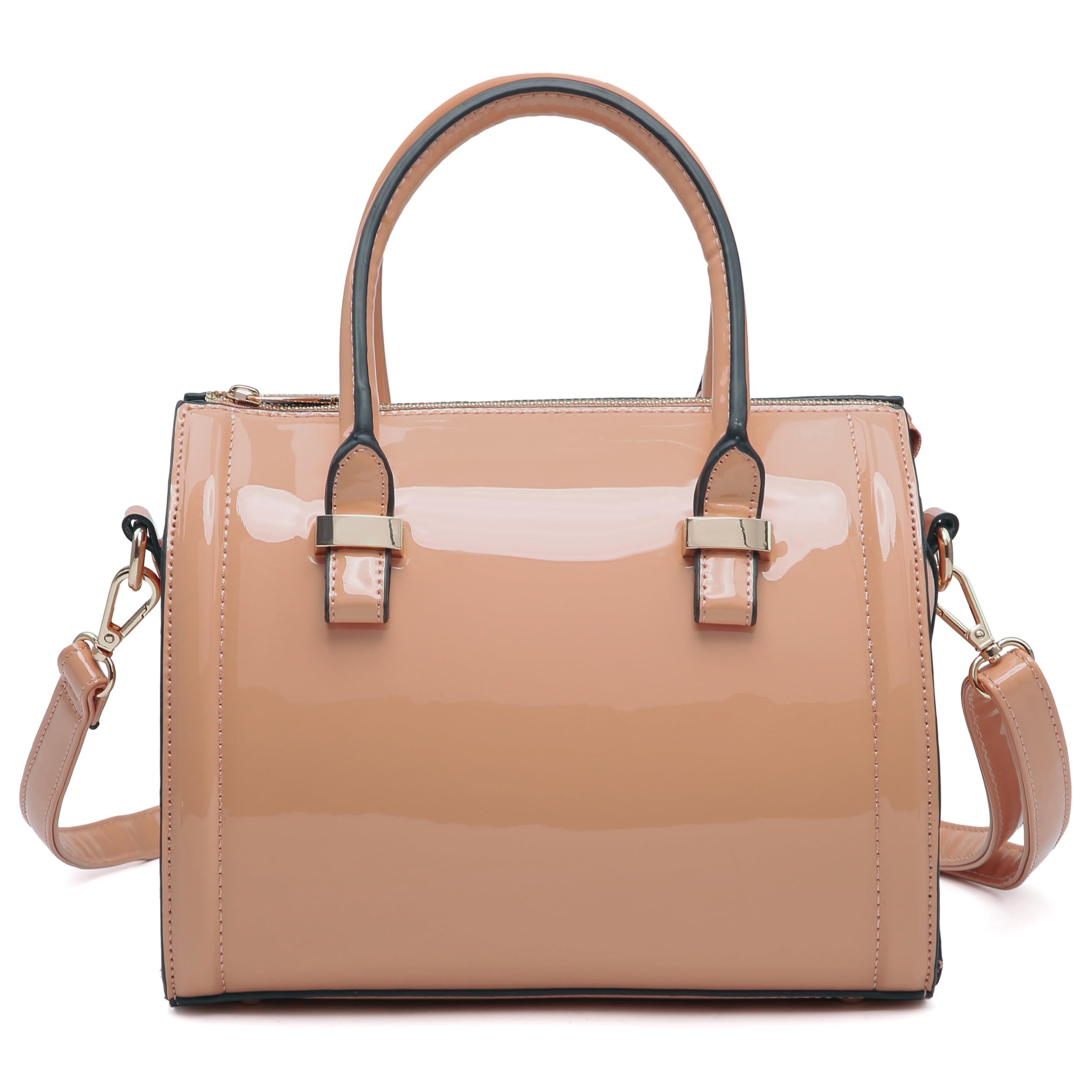 Shiny Patent Faux Leather Handbags Barrel Top Handle Purse Satchel Bag Shoulder Bag for Women