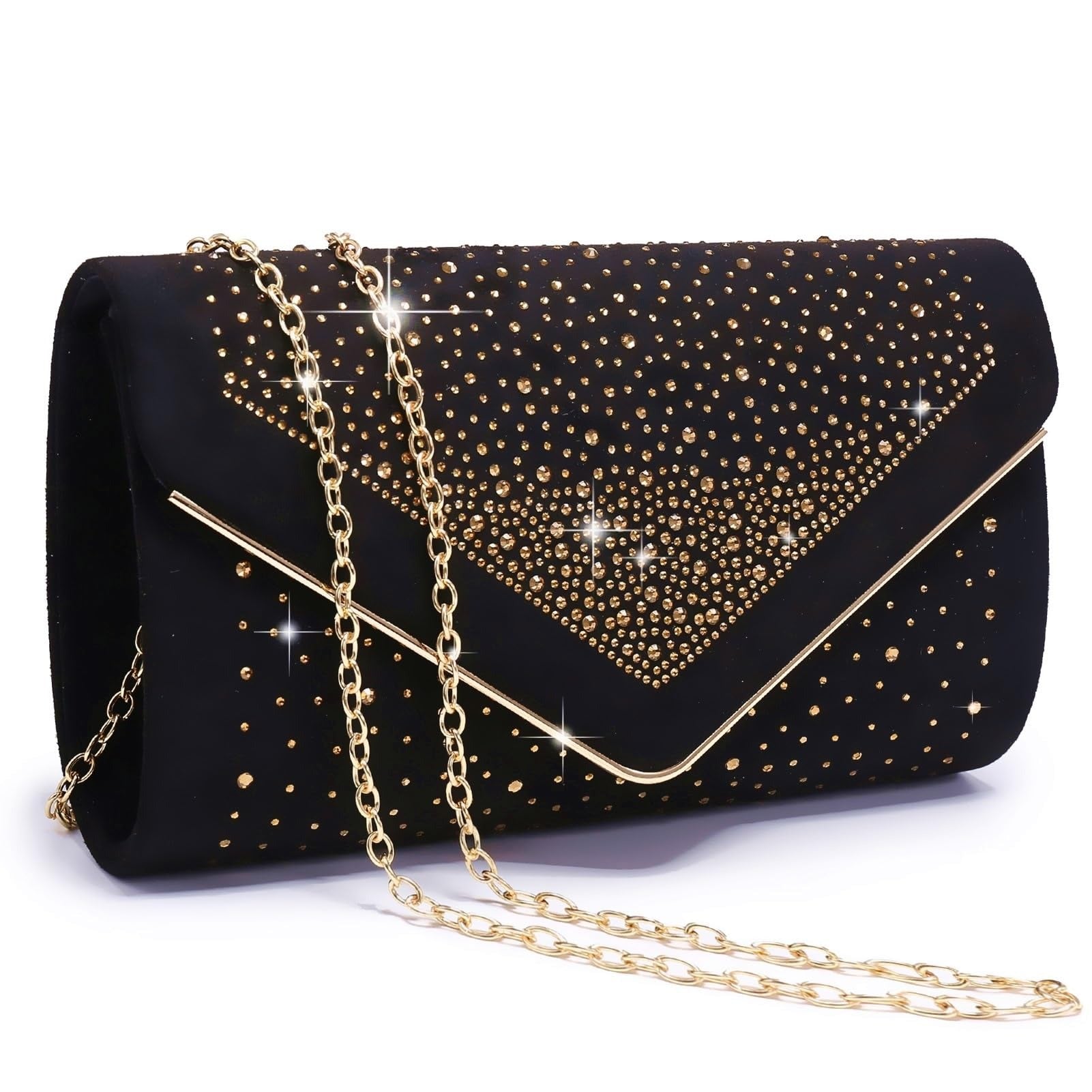 Women Rhinestone Evening Bag Faux Suede Clutch Formal Party Sparkly Purses Cocktail Wedding Handbag