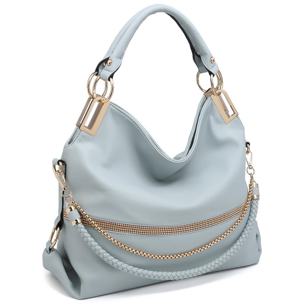 Women's Large Hobo Bag with Rhinestone Accents Vegan Leather Tote Purse Shoulder Handbag for Ladies