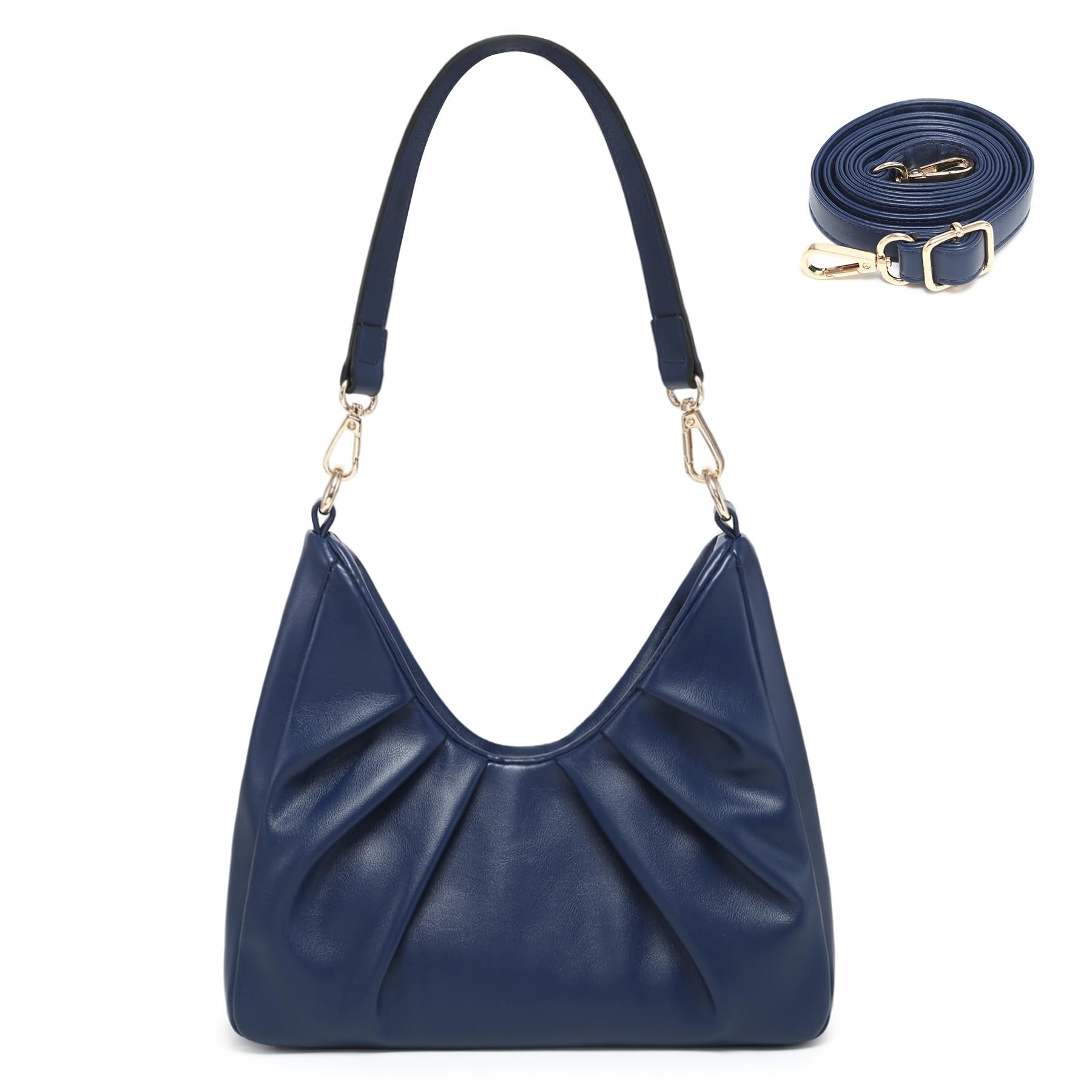 Ruched Hobo Handbag for Women Retro Shoulder Purse Crossbody Bag with 2 Removable Straps