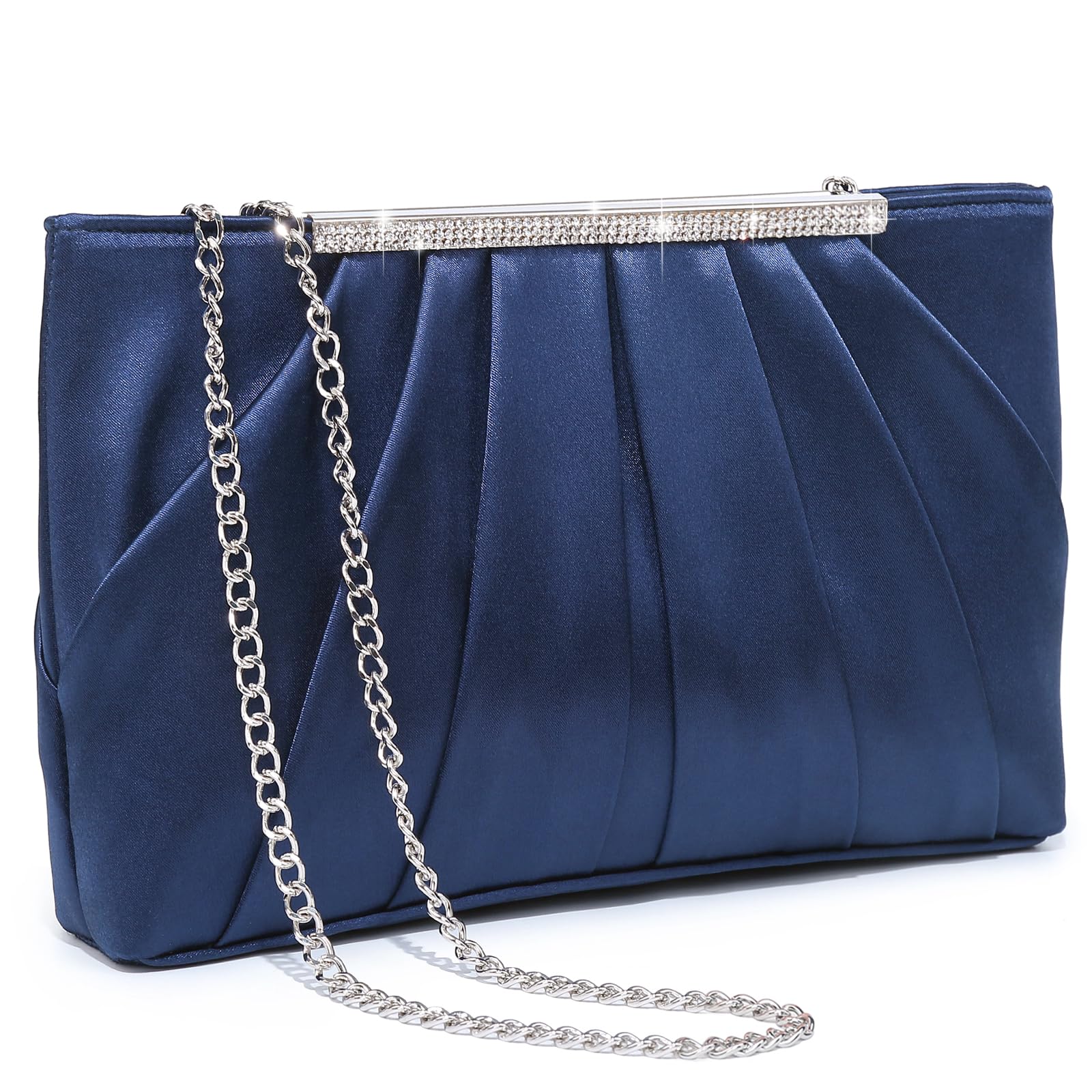 Elegant Pleated Evening Clutch Bags for Women Formal Handbags Purses for Wedding Party Prom with Sparkly Rhinestones
