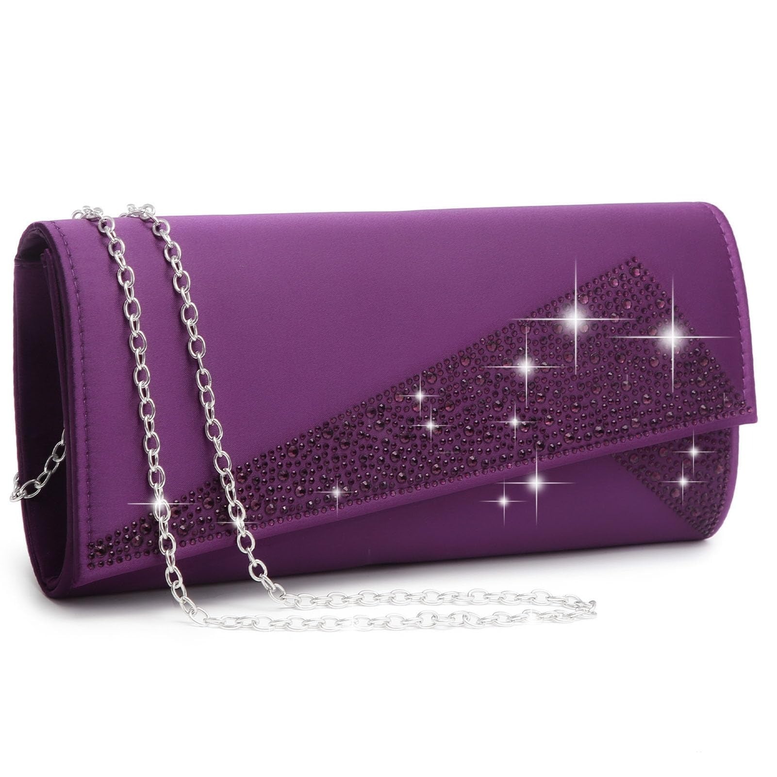Women's Satin Rhinestone Clutch Evening Bags Sparkle Glitter Shiny Purse Handbag for Party Wedding Cocktail Prom